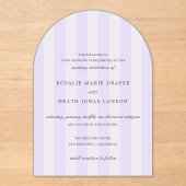 Modern Purple Stripes Elegant Wedding アクリル招待状 (正面)