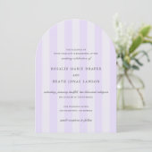 Modern Purple Stripes Elegant Wedding 招待状 (スタンド正面)