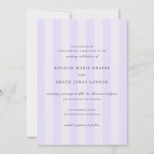 Modern Purple Stripes Elegant Wedding 招待状 (正面)
