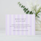 Modern Purple Stripes Elegant Wedding RSVP Card (スタンド正面)