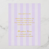 Modern Purple Stripes Wedding Foil Enclosure Card 箔招待状ポストカード (正面)