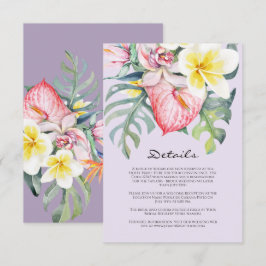 Modern  Purple Tropical Floral Hawaii Wedding エンクロージャーカード
