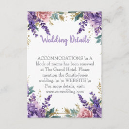 👉 Modern Purple Wisteria Gold Wedding Details Enc エンクロージャーカード