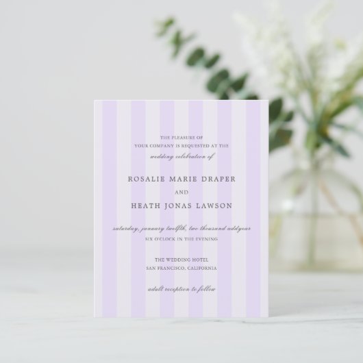 Modern PurpleStripes Budget Wedding Invite (スタンド正面)