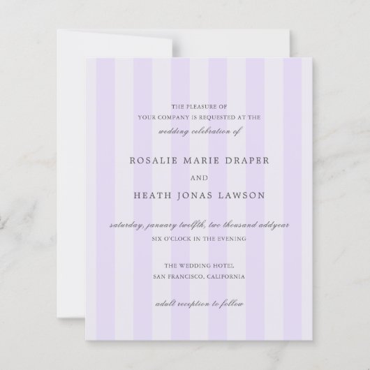 Modern PurpleStripes Budget Wedding Invite (正面)