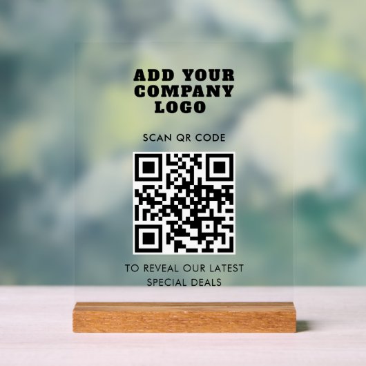 Modern QR Code and Business Logo Minimalist アクリルサイン (ニュートラル)