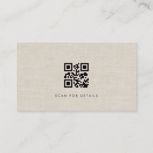 Modern QR Code Beige Linen Professional Luxury  名刺 (裏面)