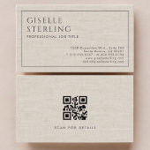 Modern QR Code Beige Linen Professional Luxury  名刺