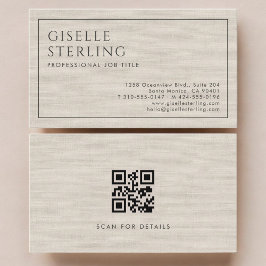 Modern QR Code Beige Linen Professional Luxury  名刺