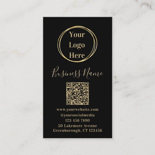 Modern QR Code Black Gold 名刺 (正面)