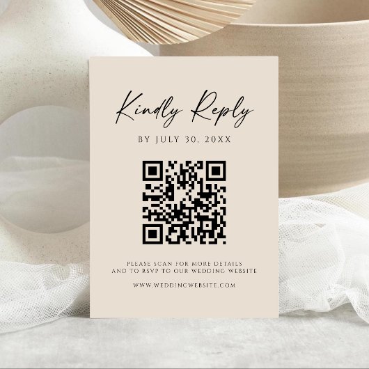 Modern QR Code | Champagne Website RSVP Card セーブザデート