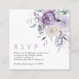 Modern QR Code Dusty Purple Floral Wedding RSVP エンクロージャーカード