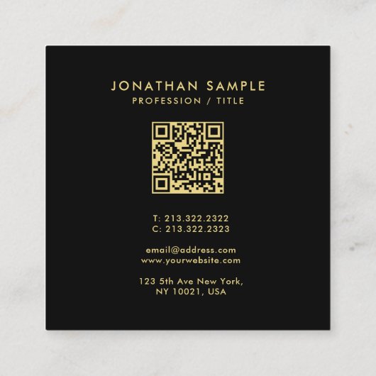 Modern QR Code Elegant Black And Gold Text スクエア名刺 (裏面)