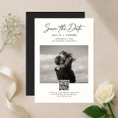Modern QR Code Elegant Photo Wedding Save the Date セーブザデート