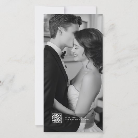 Modern QR Code Elegant Script Photo Wedding セーブザデート (裏面)