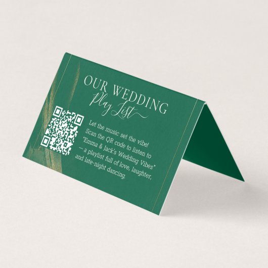 Modern QR Code Emerald Green Rose Wedding (正面)