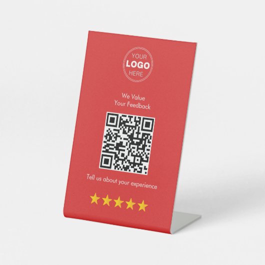 Modern QR Code Feedback & Review Red & White 台座サイン (正面)