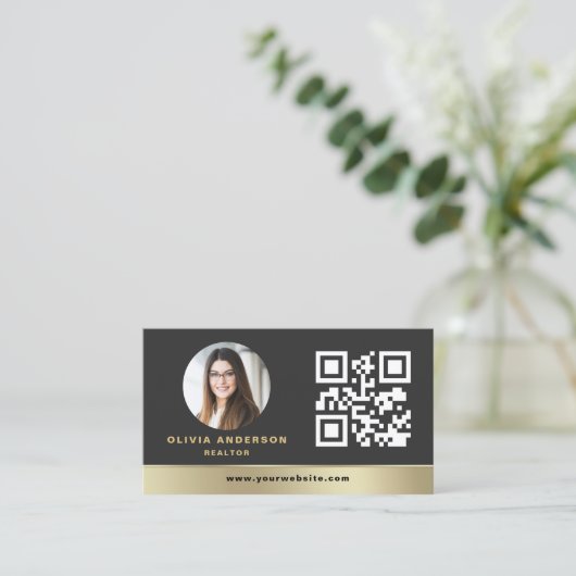 Modern QR Code Gold House Real Estate Realtor 名刺 (スタンド正面)