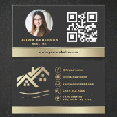 Modern QR Code Gold House Real Estate Realtor 名刺
