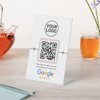 Modern QR Code Google Review Custom Logo 台座サイン