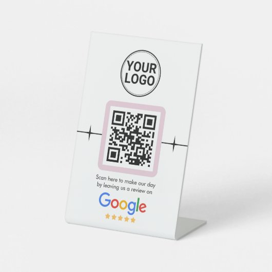 Modern QR Code Google Review Custom Logo 台座サイン (正面)