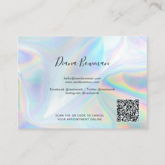 Modern QR Code Hair Salon Holographic Business 予約カード (裏面)