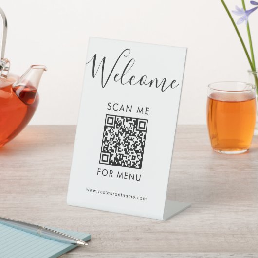 Modern QR Code Menu Black and White Scan Me Cafe 台座サイン (インサイチュ)