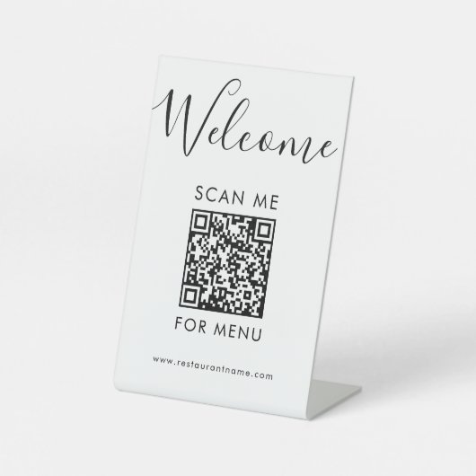 Modern QR Code Menu Black and White Scan Me Cafe 台座サイン (正面)