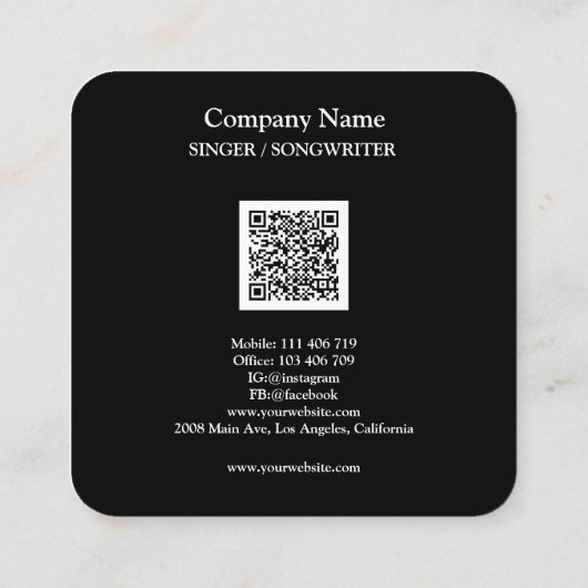 Modern QR Code Music Player Song Playlist Photo  スクエア名刺 (裏面)