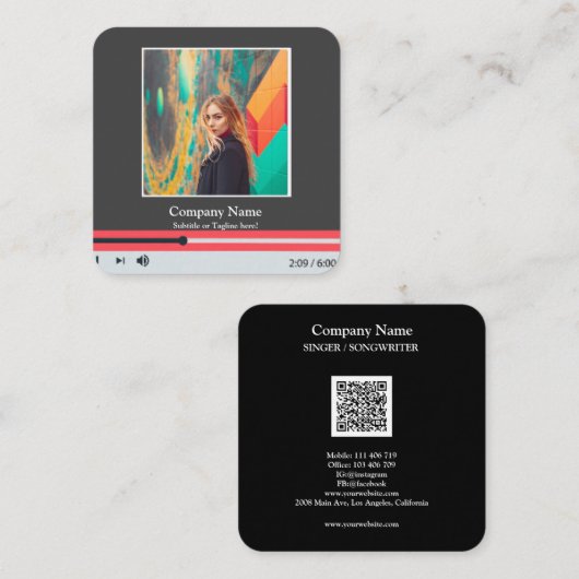 Modern QR Code Music Player Song Playlist Photo  スクエア名刺 (正面/裏面)
