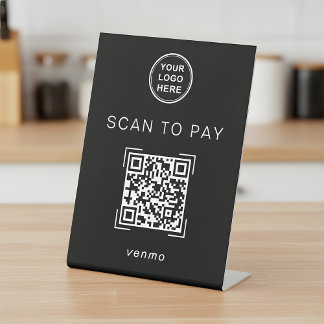 Modern QR Code Payment Sign For Small Business 台座サイン