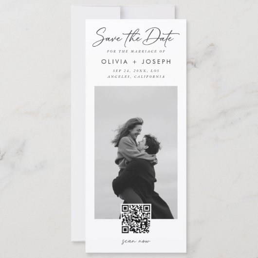 Modern QR Code Photo Bookmark Wedding セーブザデート (正面)