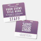 Modern QR Code Purple Event Access ID Badge バッジ (正面＆裏面)