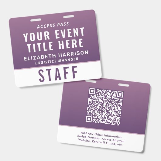 Modern QR Code Purple Event Access ID Badge バッジ (正面＆裏面)