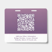 Modern QR Code Purple Event Access ID Badge バッジ (裏面)