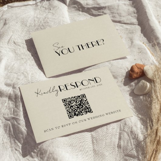 Modern QR Code Retro French Whimsical Wedding 出欠カード