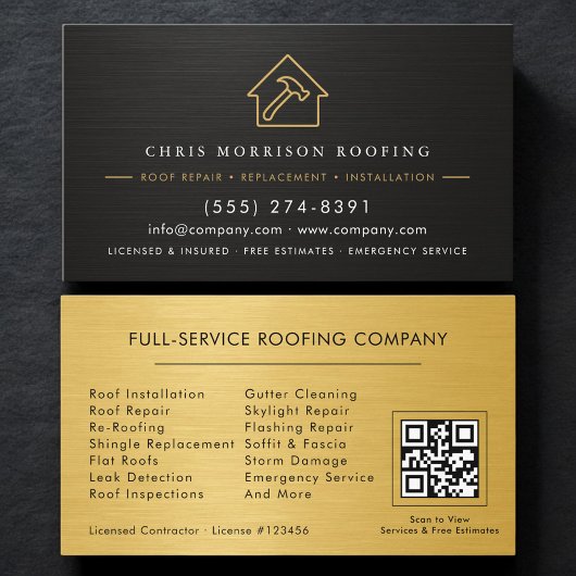Modern QR Code Roofing Roofer Service  名刺