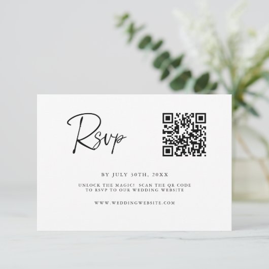 Modern QR Code RSVP Card | Fine Line Script セーブザデート (スタンド正面)