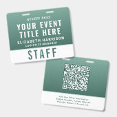 Modern QR Code Sage Green Event Access ID バッジ (正面＆裏面)