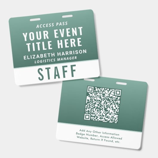 Modern QR Code Sage Green Event Access ID バッジ (正面＆裏面)