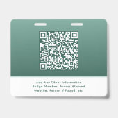 Modern QR Code Sage Green Event Access ID バッジ (裏面)