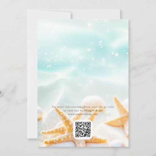 Modern QR Code Starfish Shells Ocean Beach Wedding 招待状 (裏面)