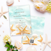 Modern QR Code Starfish Shells Ocean Beach Wedding