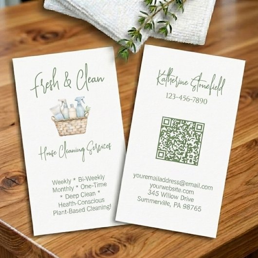 Modern QR Code Vertical House Cleaning Services 名刺