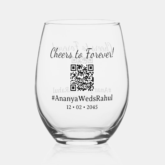 Modern QR Code Wedding Favor Stemless Wine Glass ステムなしワイングラス (正面)