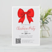 Modern QR Red Holiday Bow Christmas Party 招待状 (スタンド正面)