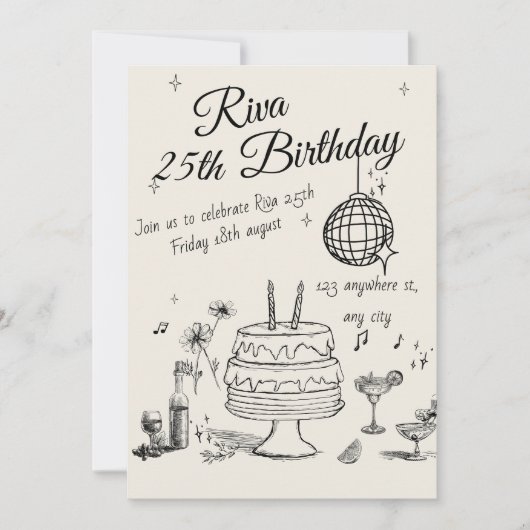 Modern Quirky Hand Drawn Party Invitation 招待状 (正面)
