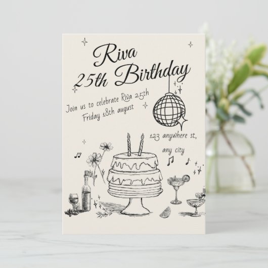 Modern Quirky Hand Drawn Party Invitation 招待状 (スタンド正面)