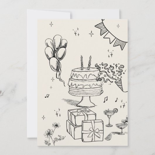 Modern Quirky Hand Drawn Party Invitation 招待状 (裏面)