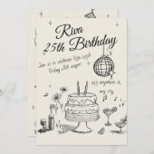Modern Quirky Hand Drawn Party Invitation 招待状 (正面/裏面)